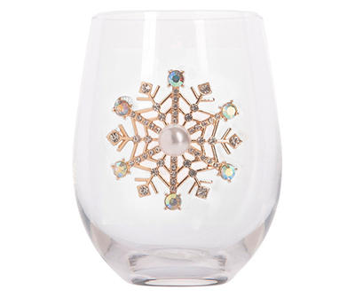 Snowflake Brooch Stemless Glass, 19 Oz.
