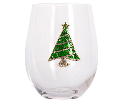 Christmas Tree Brooch Stemless Glass, 19 Oz.