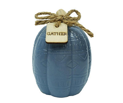4.3" Blue Geometric Ceramic Pumpkin with "Gather" Tag