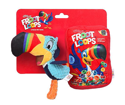 Froot Loops Box & Toucan Plush Squeaker Dog Toy Set