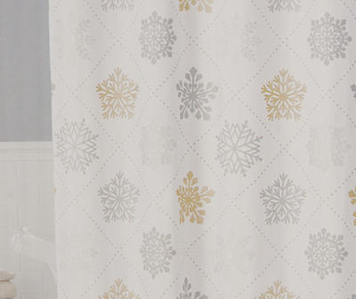 Frosted Forest Gray & Gold Snowflake 13-Piece Shower Curtain Set
