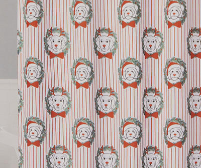 Santa's Workshop Red Holiday Dog Stripe 13-Piece Shower Curtain Set