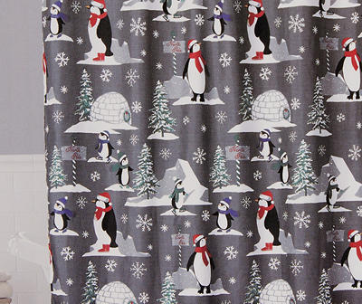 Santa's Workshop Gray Penguin Family 13-Piece Shower Curtain Set