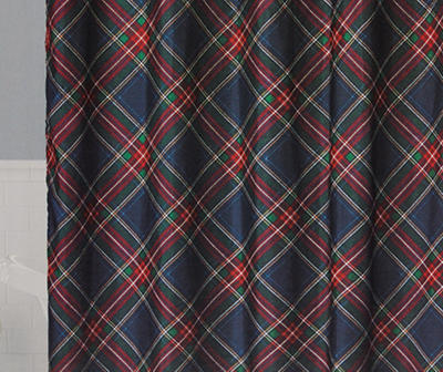 Santa's Workshop Navy & Red Plaid 13-Piece Shower Curtain Set