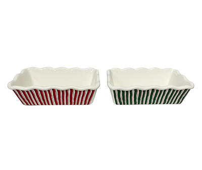 7" Stripe Mini Ceramic Loaf Pans, 2-Pack