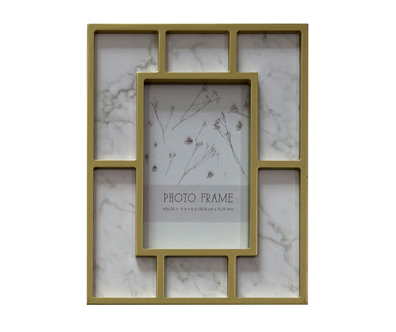 Gray Marble & Gold Window Pane Photo Frame, (4