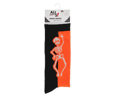 Men's Black & Orange Skeleton Crew Socks