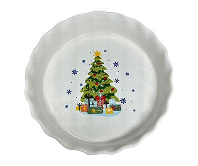 9" Christmas Tree Scalloped Ceramic Pie Plate