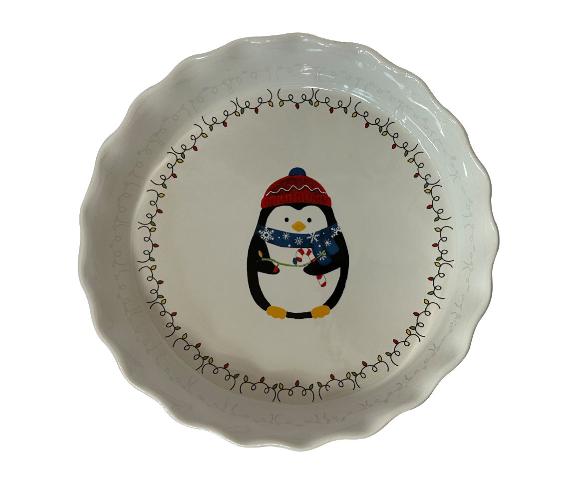 9" Penguin Scalloped Ceramic Pie Plate