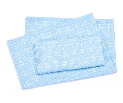 Blue & White Geometric Linework Twin 3-Piece Sheet Set