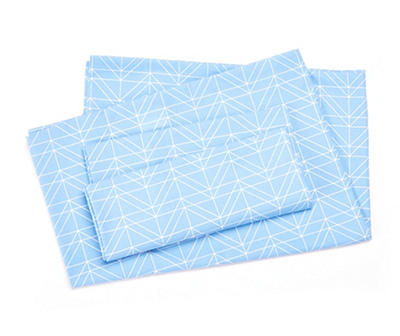 Blue & White Geometric Linework Queen 4-Piece Sheet Set