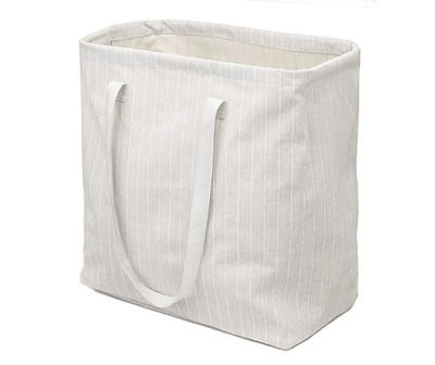 Gray & White Twill Stripe Laundry Hamper