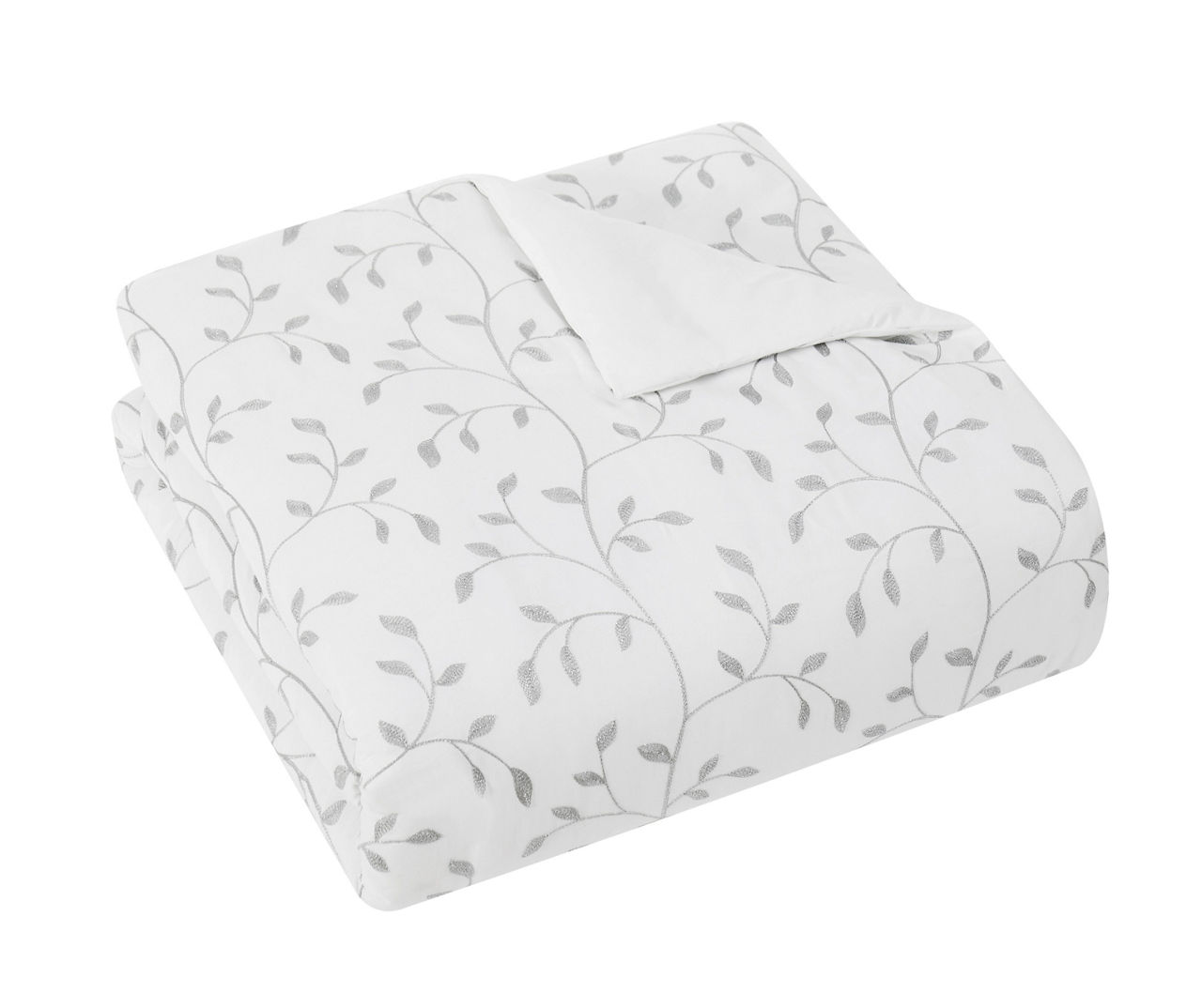 White & Gray Embroidered Leaf Vine Queen 3-Piece Comforter Set