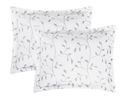 White & Gray Embroidered Leaf Vine King 3-Piece Comforter Set