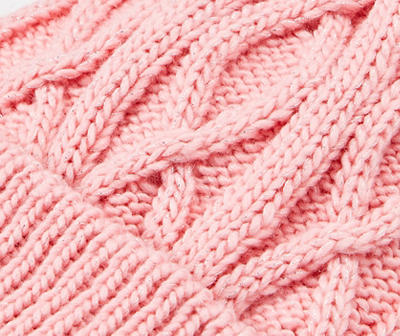 Kids' Pink Cable-Knit Pom-Pom Beanie & Gloves Set