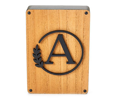 "A" Monogram Laurel Hoop Woodgrain Box Plaque