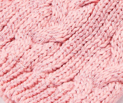 Toddler Pink Cable-Knit Double Pom-Pom Beanie & Mittens Set