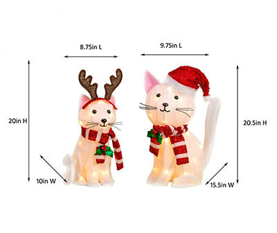 Santa & Reindeer Cat 2-Piece Light-Up Decor Set