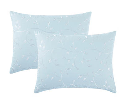 Casa Light Blue & White Embroidered Leaf Vine King 3-Piece Comforter Set