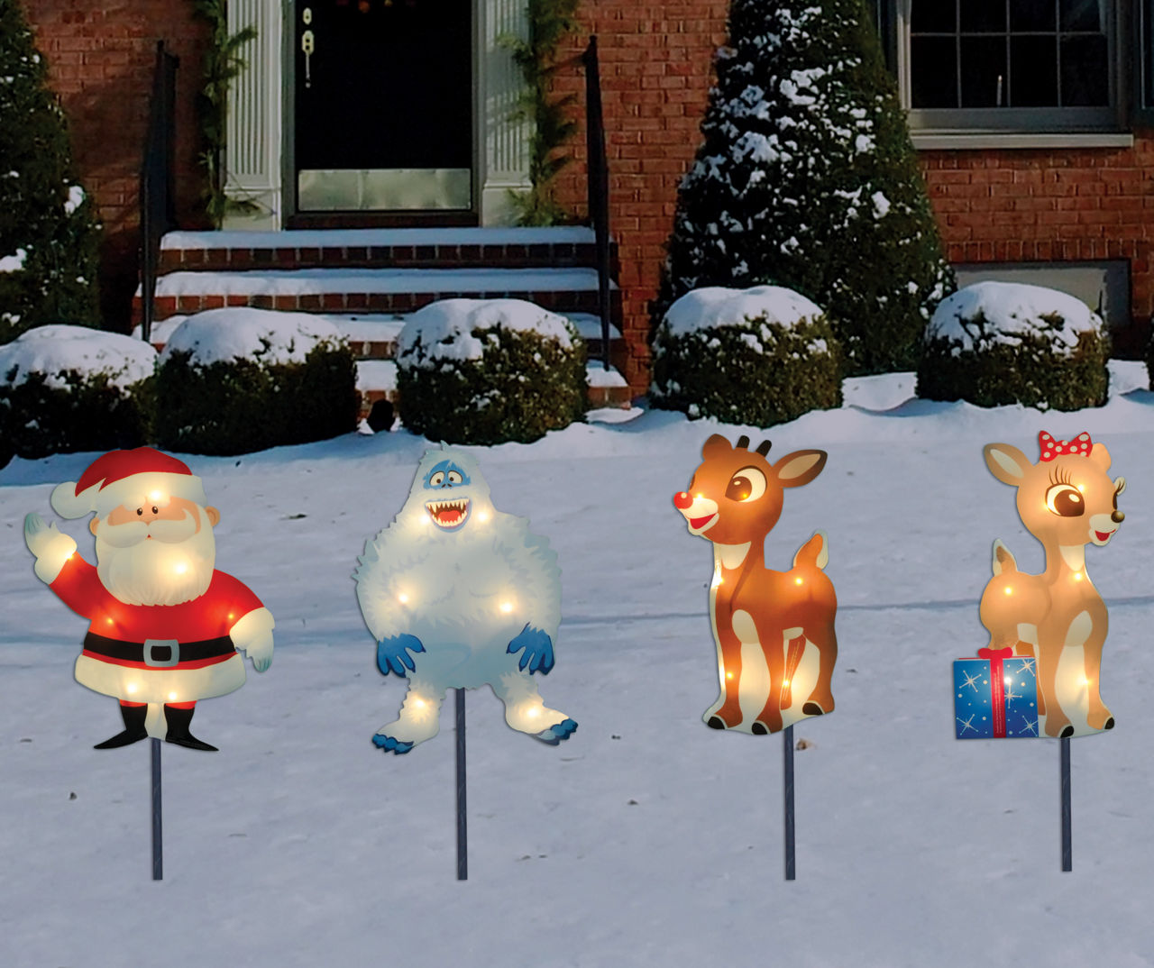 Santa, Bumble, Rudolph & Clarice 4-Piece Light-Up Pathway Marker Set