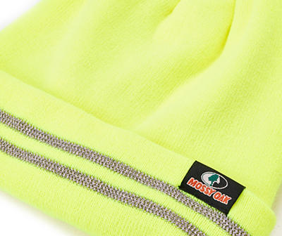 Lime Green Stripe Beanie & Gloves Set