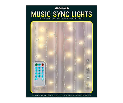 Glow-Up Warm White Music Sync LED Curtain Light Set, (3.5' x 5')
