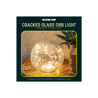 Glow-Up Warm White Cracked Glass Orb LED Light