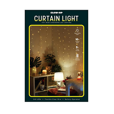Glow-Up Warm White Wide Cascading LED Curtain Light Set, (10' x 5')