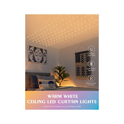 Warm White Ceiling LED Curtain Light Set, (3.5' x 6')