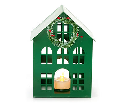 Green Metal House LED Candle Tabletop Decor