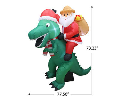 6.' Inflatable LED Santa On Dinosaur