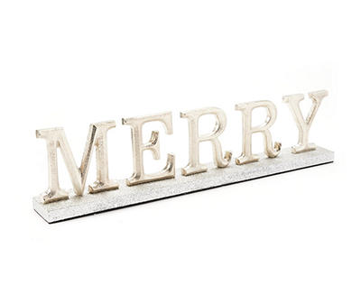 "Merry" Gold Wordscript Wood & Metal Tabletop Decor