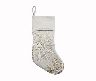 Frosted Forest Cream & Gold Embroidered Snowflake Stocking