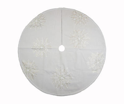 Frosted Forest 48" Cream & Gold Embroidered Snowflake Tree Skirt
