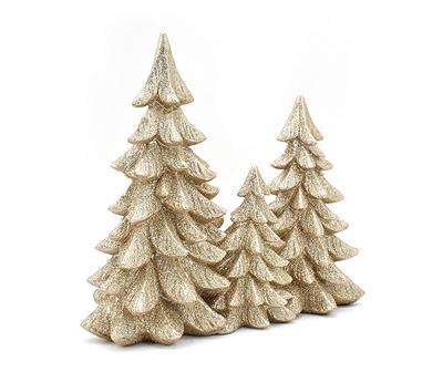 Frosted Forest Gold Glitter Tree Trio Tabletop Decor