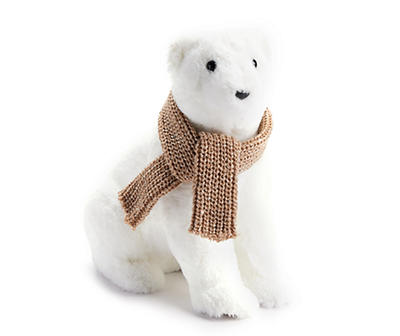 Frosted Forest Polar Bear in Gold Scarf Tabletop Decor