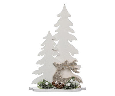 Frosted Forest White Tree & Glitter Deer Tabletop Decor