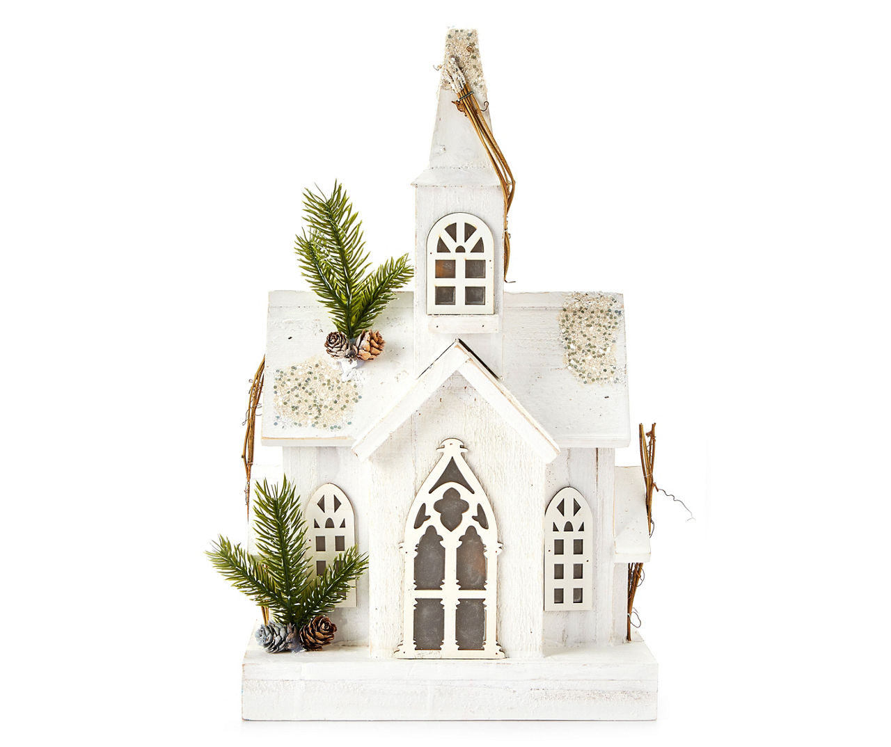 Winter Wonder Lane Frosted Forest White Wood Church LED Tabletop Decor