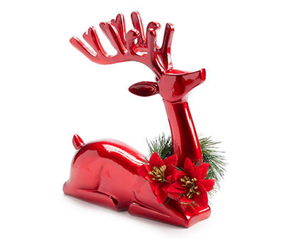 Santa's Workshop Red Shiny Sitting Deer Tabletop Decor