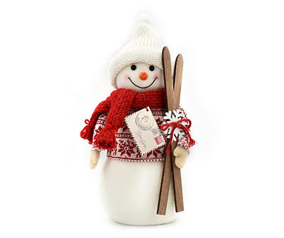 Santa's Workshop Knitted Snowman Carrying Skis Tabletop Decor