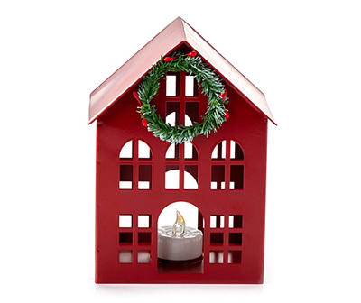 Red Metal House LED Candle Tabletop Decor