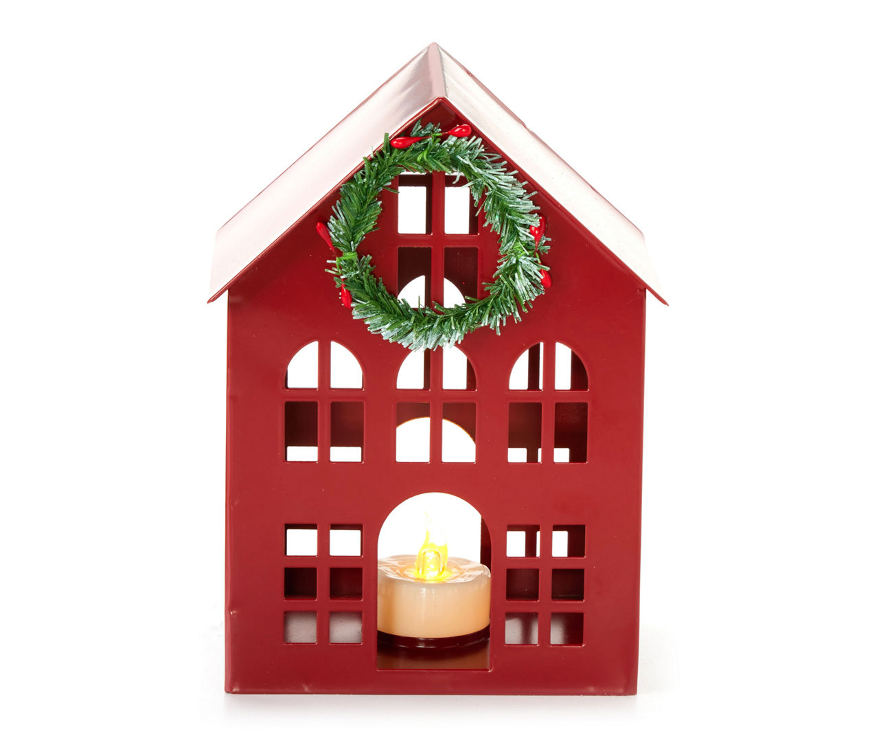 Red Metal House LED Candle Tabletop Decor
