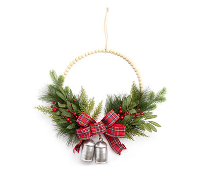 Santa's Workshop 21" Bell, Olive Leaf & Bow Bead Half Wreath