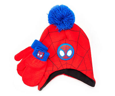 Red & Blue Spider-Man Kids' Pom-Pom Beanie & Mittens