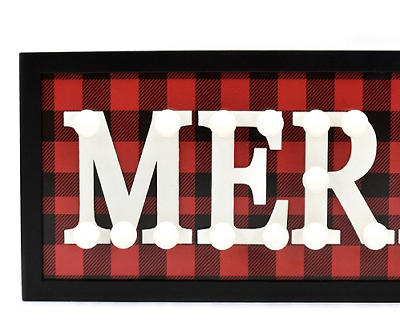 "Merry" Buffalo Check LED Marquee Framed Hanging Wall Decor