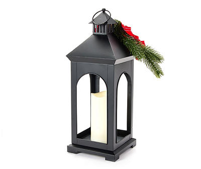Black Pine, Berry & Bow Metal LED Candle Lantern