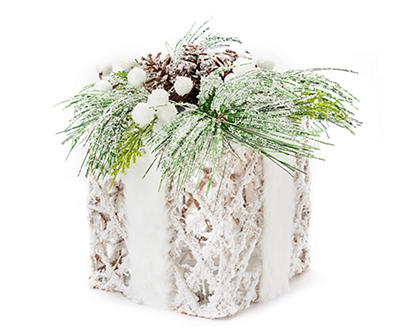 Frosted Forest 8" Snowy Weaving Rope LED Gift Box Decor