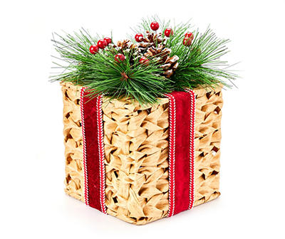 Winter Wonder Lane Santa's Workshop Pinecone & Berry Rattan Gift Box Decor