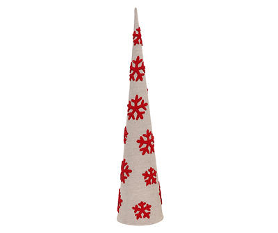 27" Red Snowflake & Beige Cone Tree Tabletop Decor