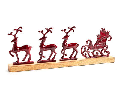 Santa's Workshop Red Reindeer & Sleigh Tabletop Decor